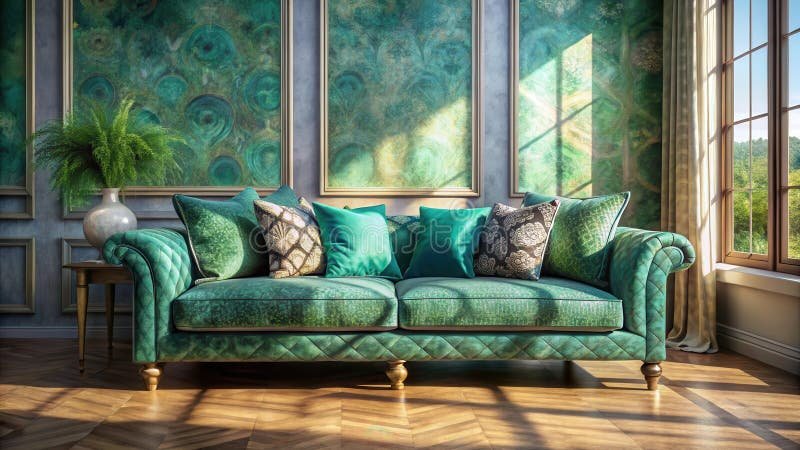 Patterned fabrics with Emerald Green and Pink.